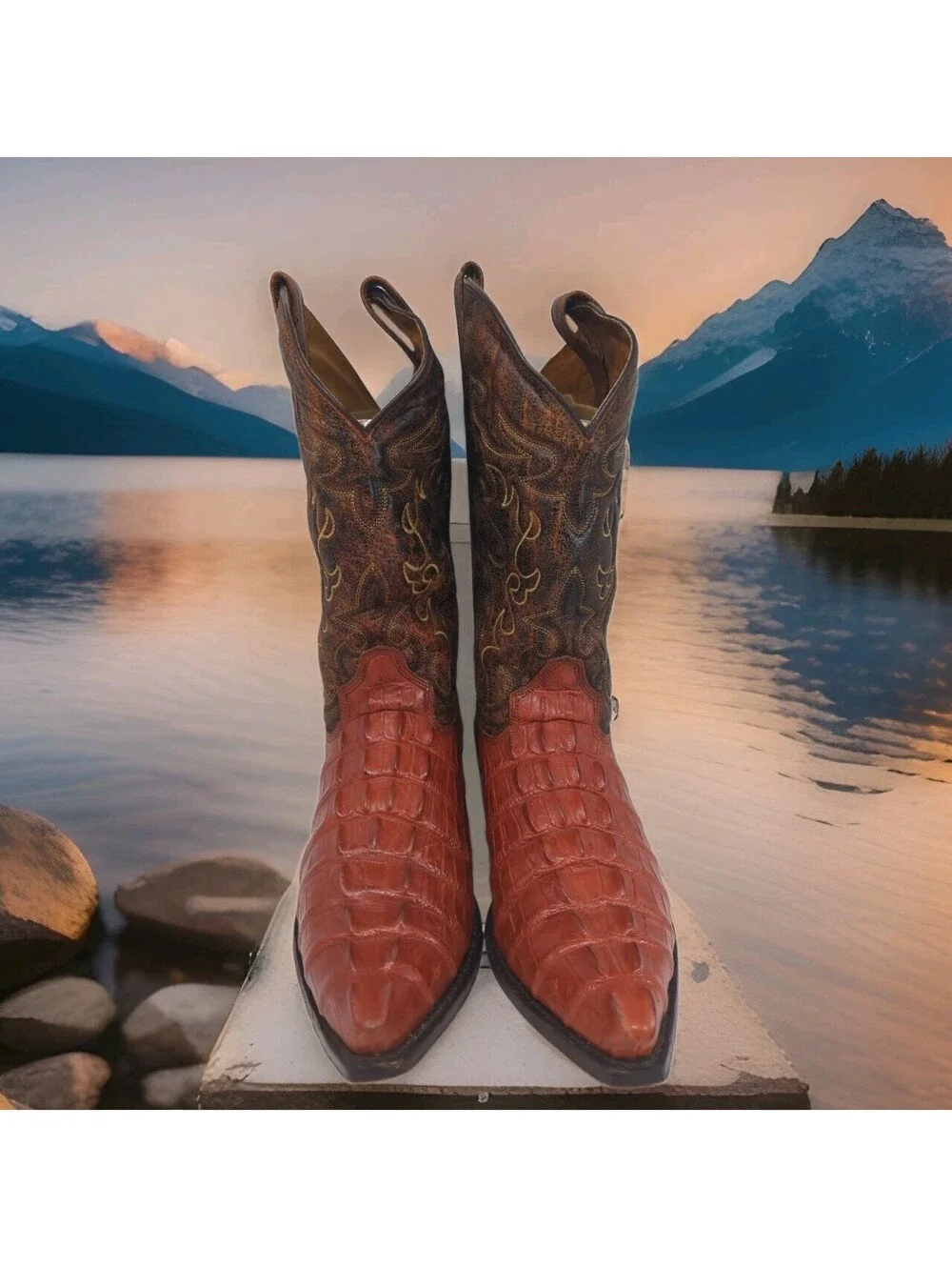 Andrea Exotic Caimen Crocodile Tail Cowboy Boots Mens 8.5 Women 10 27 Mexico Red